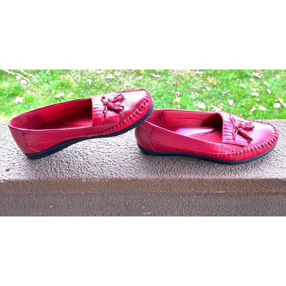 Dr SCHOLL Red Dress Slip on Loafers Flats Women Tassel Leather Moccasins 6M - Picture 8 of 13
